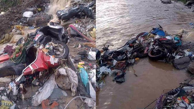 देर रात तेज बारिश गदेरे के बहाव में बहे सड़क किनारे खड़े कई वाहन